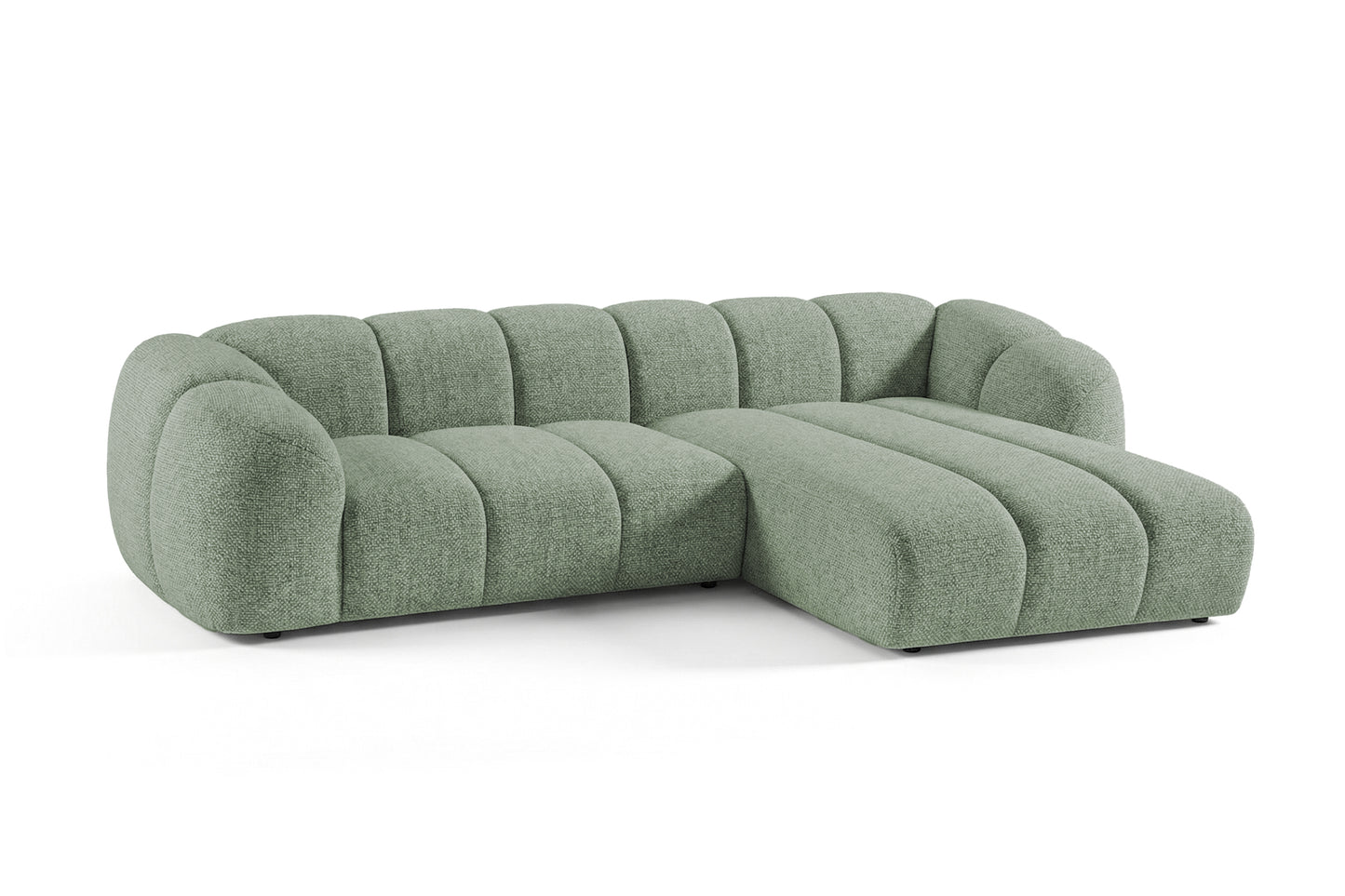 Mali Design Ecksofa 280x150 cm | L-Form Couch in Premium Puente-Strukturstoff |33 Salbeigrün |Ottoman Rechts