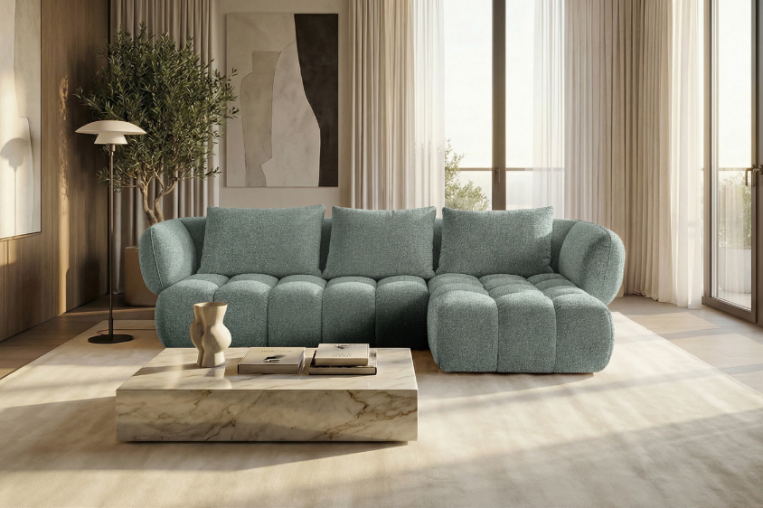 Lounge Ecksofa SAVIO - Puente 33 Salbeilgrün rechts - 250x168 cm - Design Sofa HR
