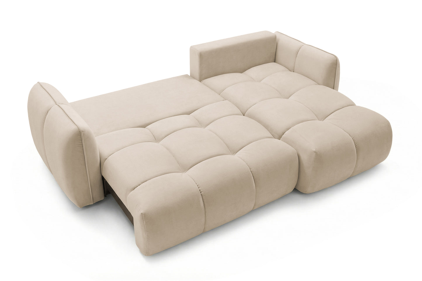 Ecksofa BELVEO mit Schlaffunktion und Bettkasten L-Form Ausrichtung Rechts Stoff Bluvel 22 Beige