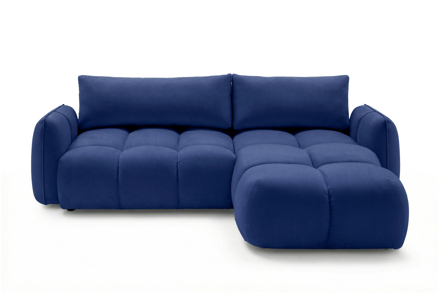 Ecksofa BELVEO mit Schlaffunktion und Bettkasten L-Form Ausrichtung Rechts Stoff Bluvel 86 Dunkelblau