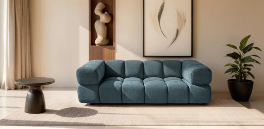Design 3-Sitzer Sofa AVERRO 240 cm – Puente Petrolblau 39 – Strukturstoff Premium – HR-Schaum