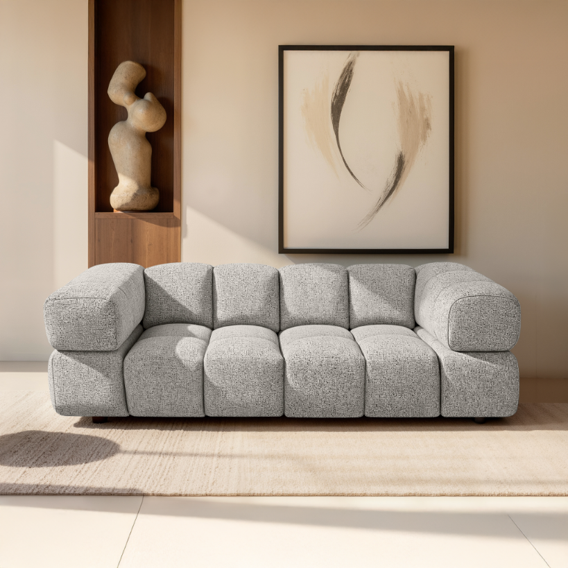 Designer-Sofa 3-Sitzer TONDO PUENTE 06 – Strukturstoff in Bouclé-Optik – Wellenförmiges Design – Beige