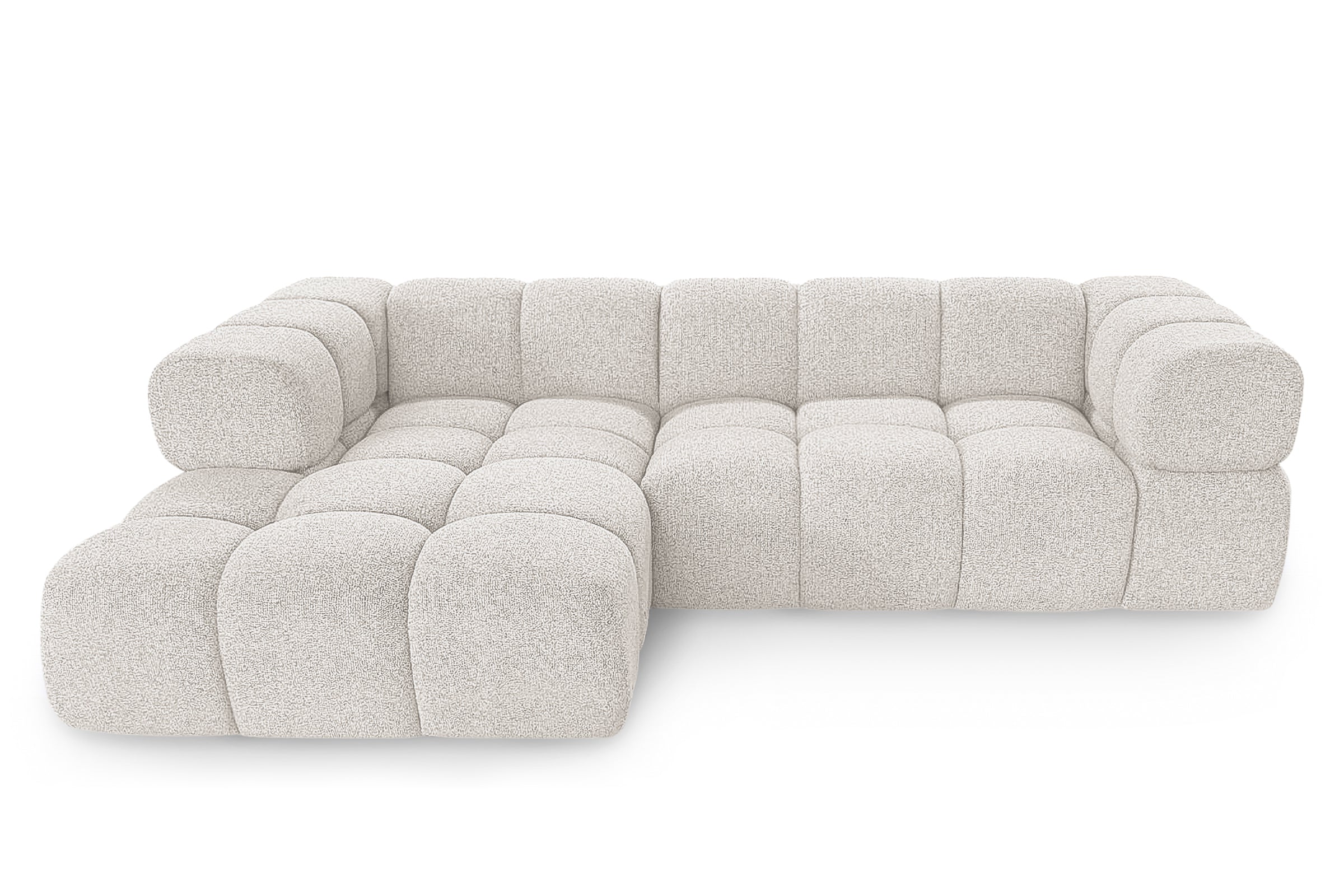 Ecksofa AVERRO 280x150 cm Puente 09 Beigegrau Ottomane Links – Modernes Bubble-Sofa mit weichem Chenille-Strukturstoff