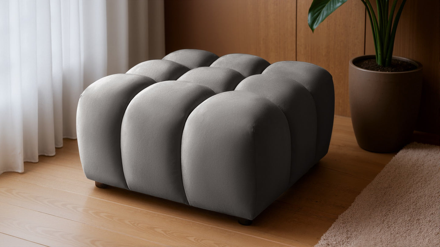 Design Sitzpouf Tondo 96x96 cm – Luxushocker Samt Bluvel 14 Grau – Moderner Bubble-Look – Premium Polsterhocker mit HR-Schaum