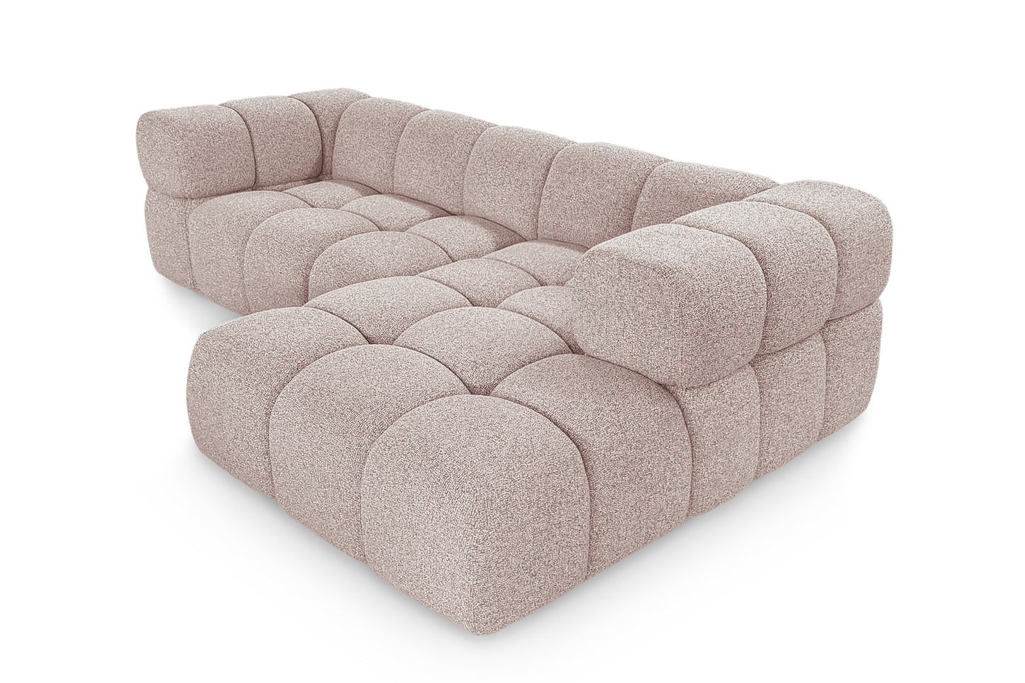 Ecksofa AVERRO 280x150 cm Puente 68 Altrosa Ottomane RECHTS – Modernes Bubble-Sofa mit Bweichem Chenille-Strukturstoff