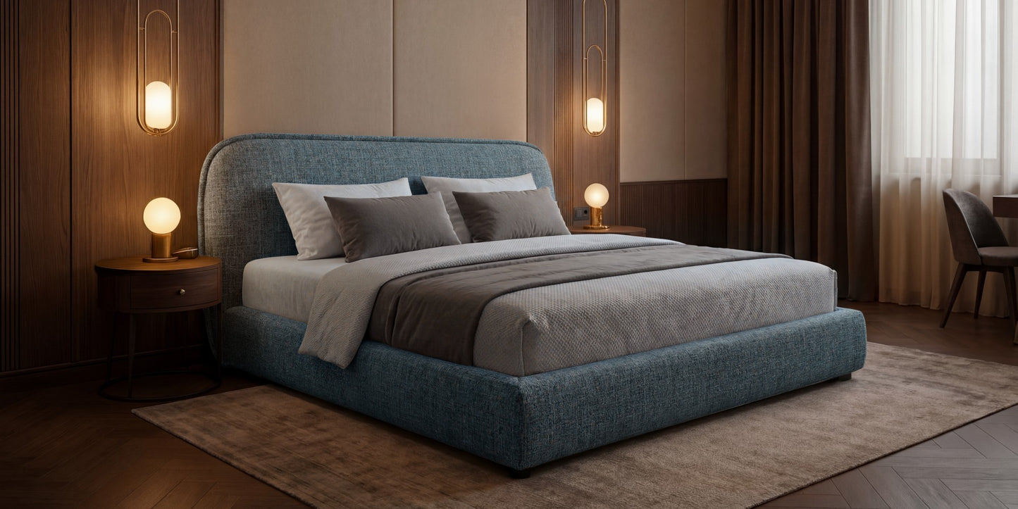 Polsterbett NORDICA 160x200 cm Tracy 07 Blau Multicolor– ein modernes Designerbett mit abgerundetem Kopfteil und Lattenrost