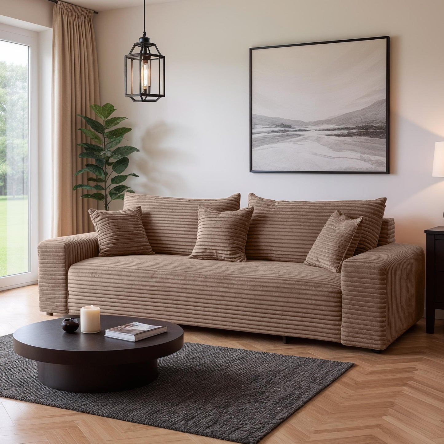 3-Sitzer Schlafsofa 265 × 105 cm mit Bettkasten, Stoff Streichgewebe braun, Cordo