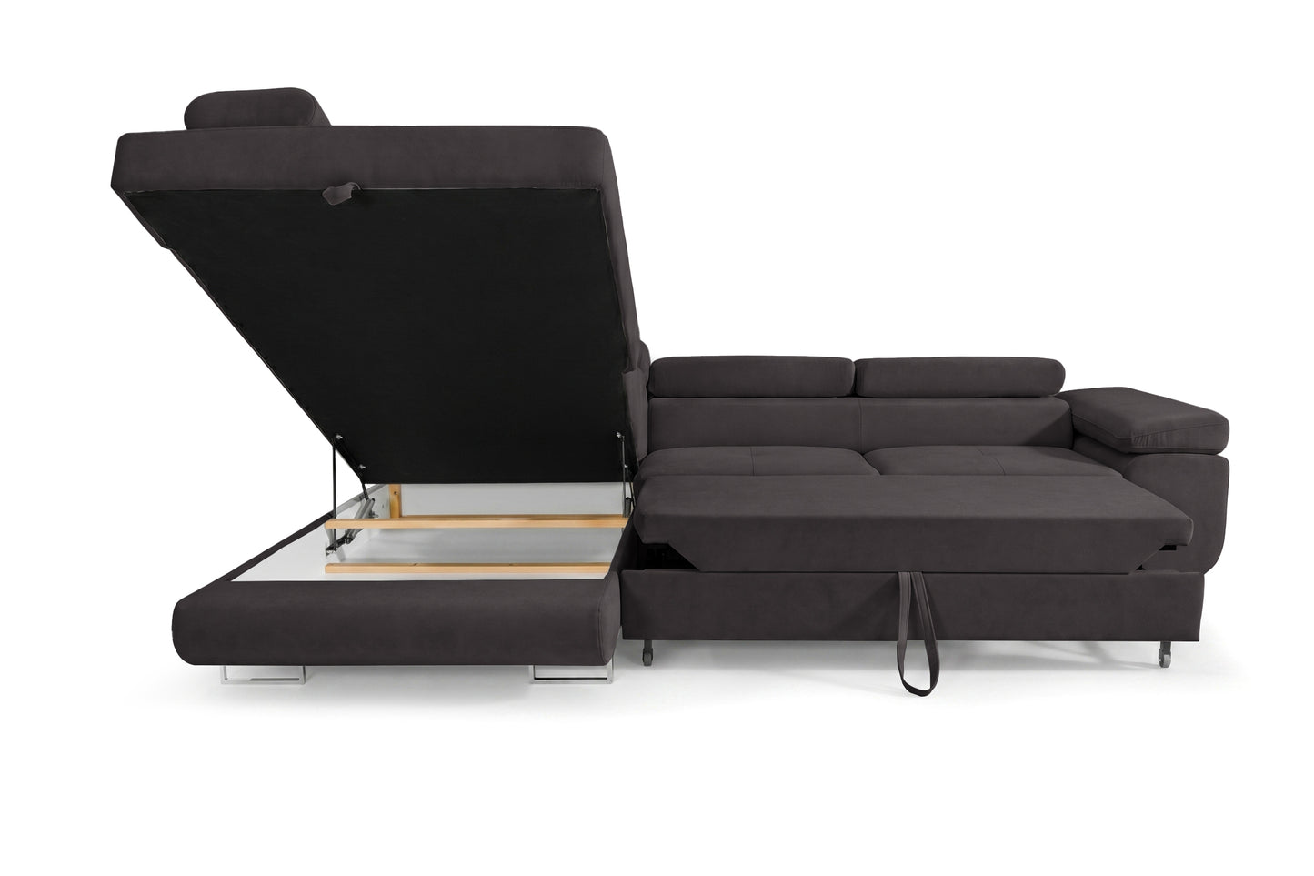 Ecksofa Luca L-Form Graphit Stoff Element 01 Linke Ottomane mit Schlaffunktion & Bettkasten