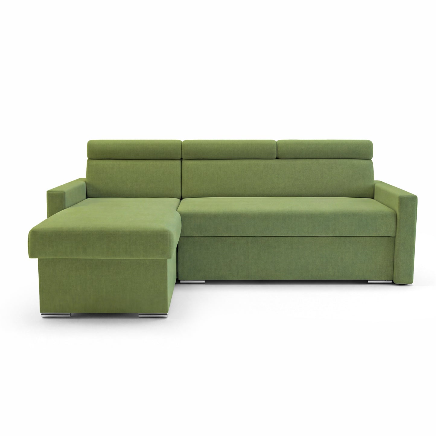 Ecksofa Vega L mit Schlaffunktion & Bettkasten – Samtstoff Best Grün– Zero-Wall Design Wandbündig – L-Form Sofa Freistehend