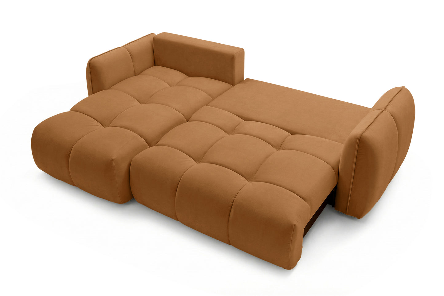 Ecksofa BELVEO mit Schlaffunktion und Bettkasten L-Form Ausrichtung Links Stoff Bluvel 4215 Rostbraun
