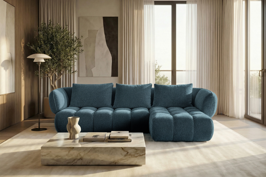 Lounge Ecksofa SAVIO - Puente 39 Petrolblau rechts - 250x168 cm - Design Sofa HR
