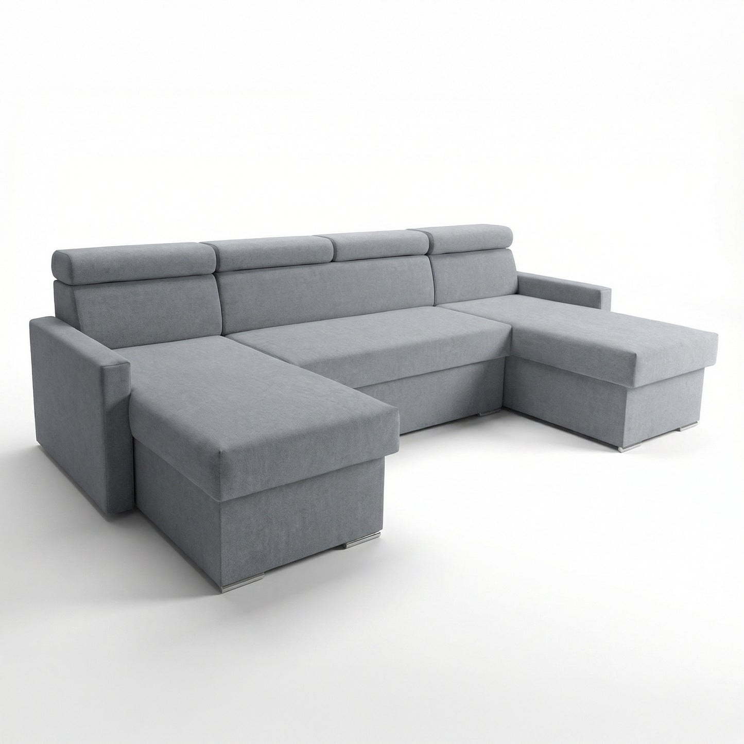 Vega U-Ecksofa nach Maß | Breite anpassbar | Schlaffunktion 2 Bettkästen U-Form verstellbare Kopfstützen Samtstoff Best 305x151 cm (Grau)
