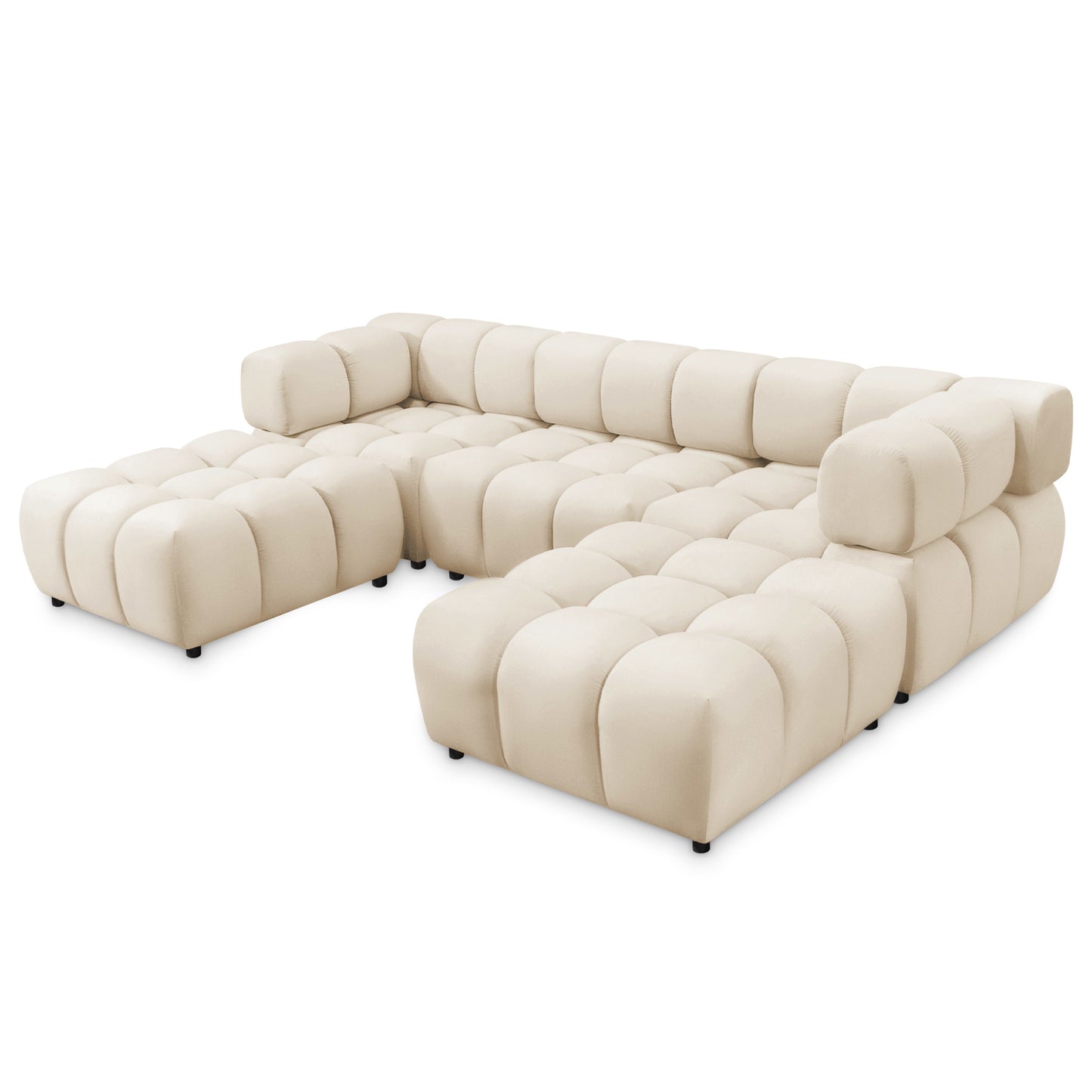 Exklusive Wohnlandschaft Tondo U 192x288 cm – Designer-Sofa Samt Bluvel 22 Beige – Modernes Bubble-Design & HR-Schaum Komfort