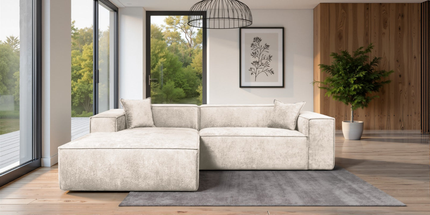 Design Ecksofa Como LC/RC 192x270 cm – Luxus Lounge L-Form Perfect Harmony 01 Beige– Strukturstoff Modern & Robust