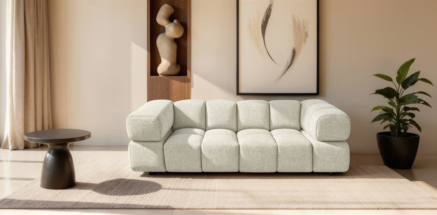 Design-Sofa 3-Sitzer TONDO PUENTE 03 – Strukturstoff in Bouclé-Optik – Wellenförmiges Design – Cremefarben