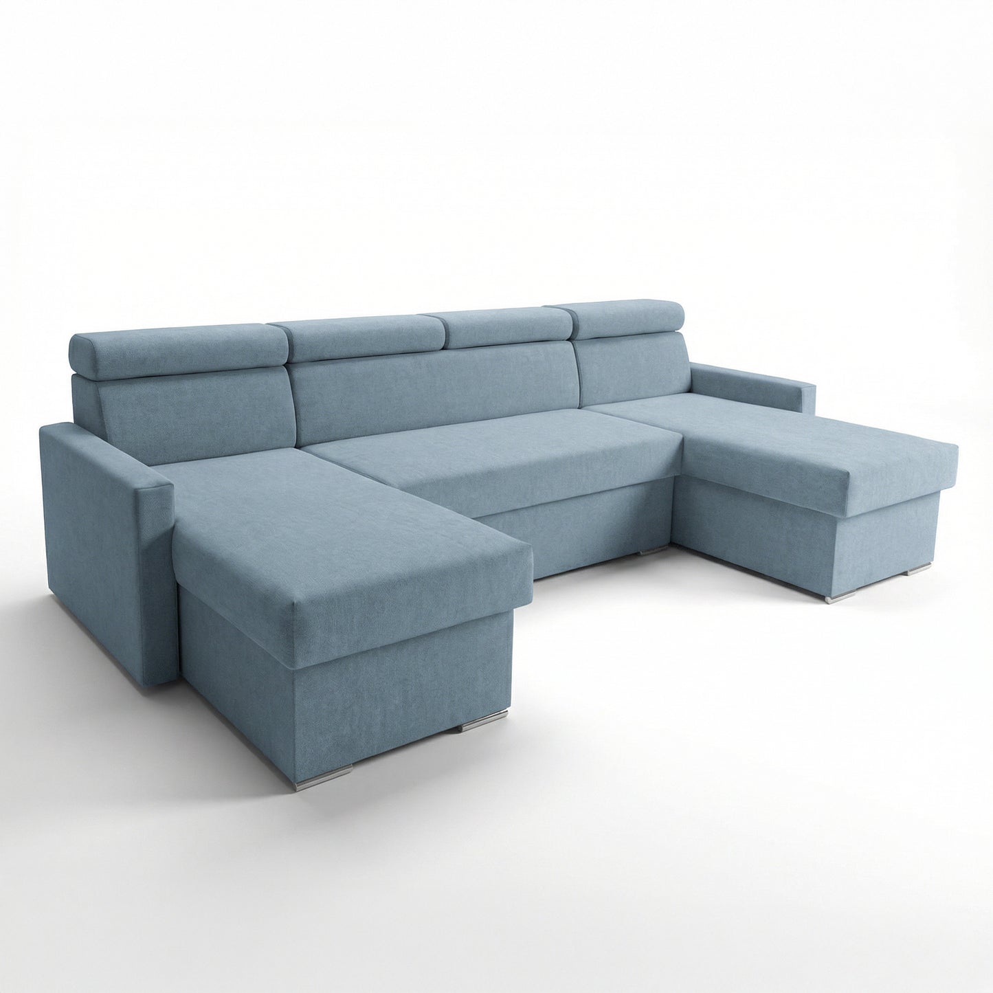 Vega U Wohnlandschaft mit Schlaffunktion und 2 Bettkästen Ecksofa in U-Form Verstellbare Kopfstützen Samtstoff Best 305x151 cm (711)