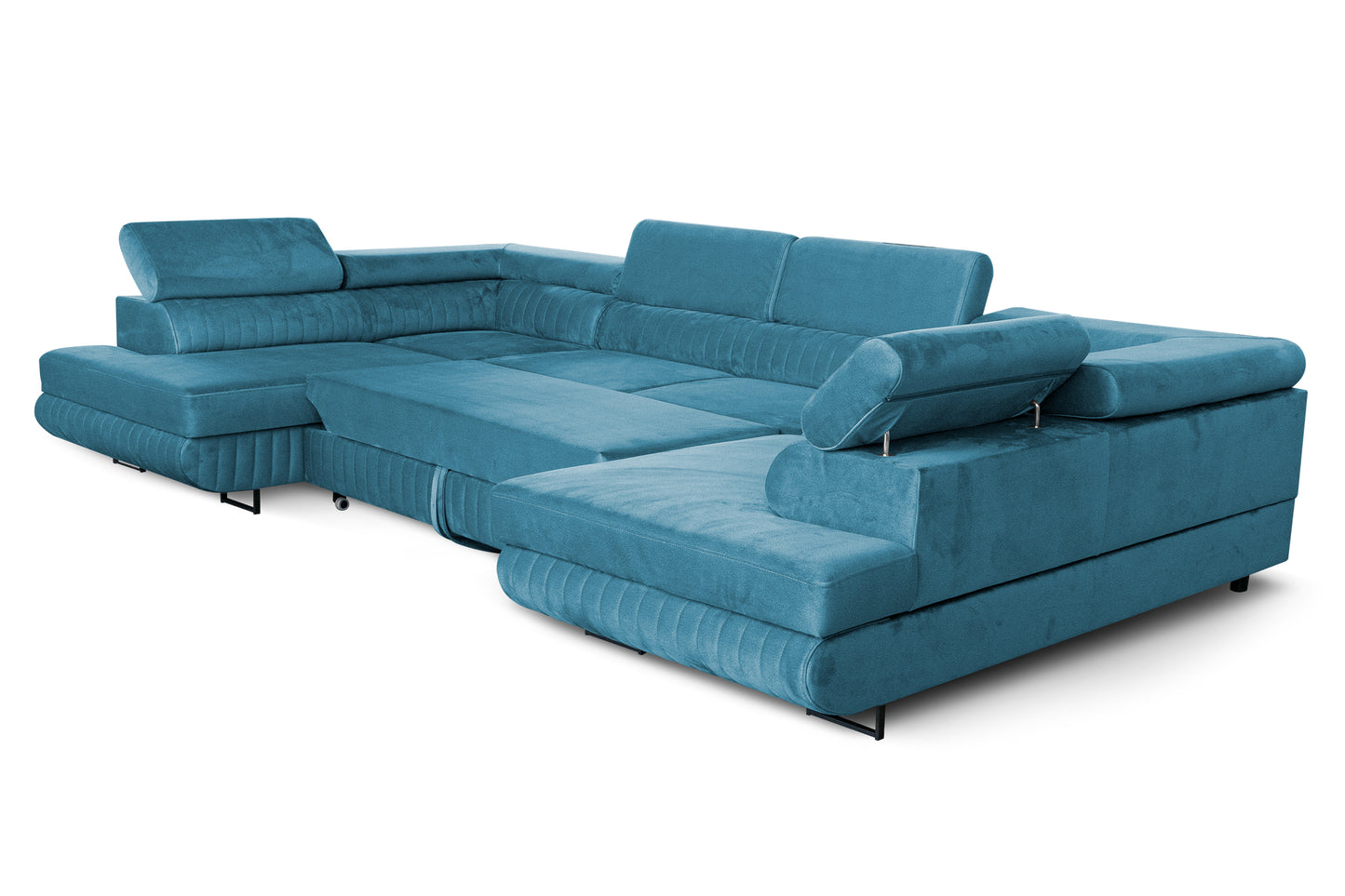 Große U-Form Schlafsofa mit Bettkasten & Agmamito Element Bezug, Türkis Magnum U Sofiland