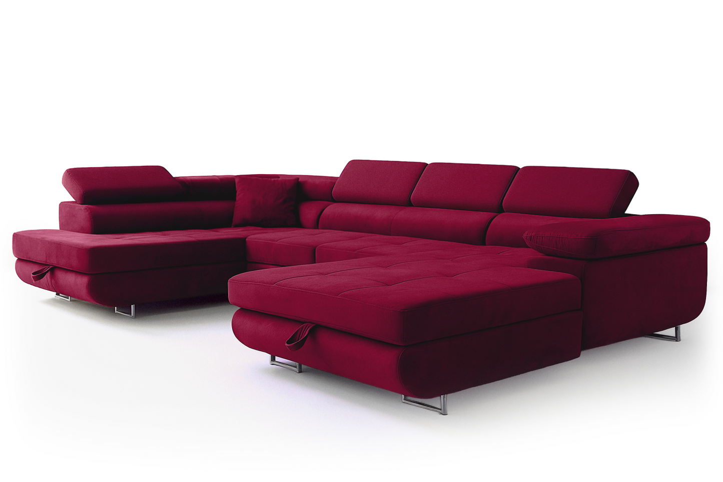 Wohnlandschaft Aller U Monolith XXL-Ecksofa mit Schlaffunktion und zwei Bettkästen in Rot, linke Seite