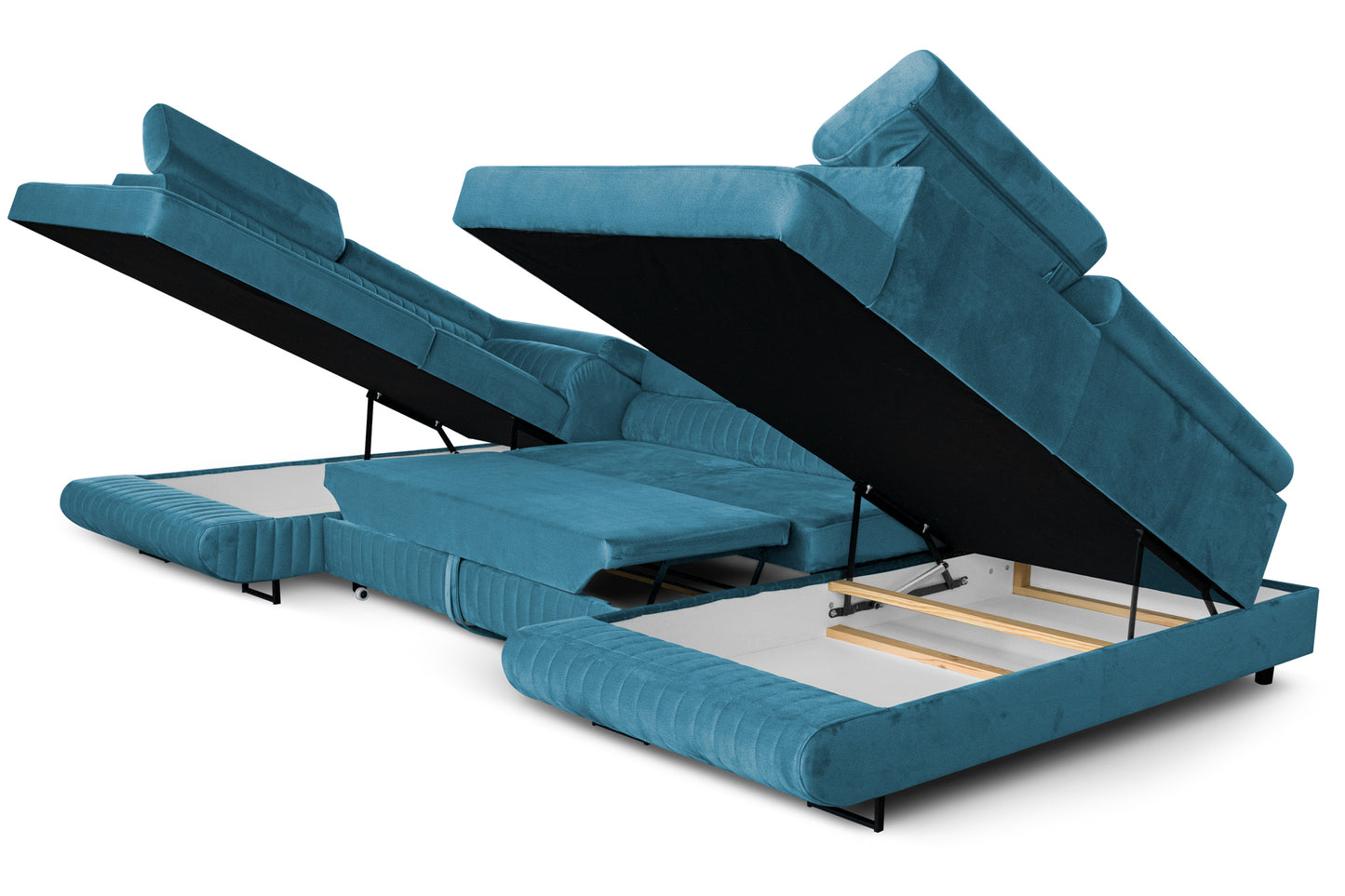 Große U-Form Schlafsofa mit Bettkasten & Agmamito Element Bezug, Türkis Magnum U Sofiland