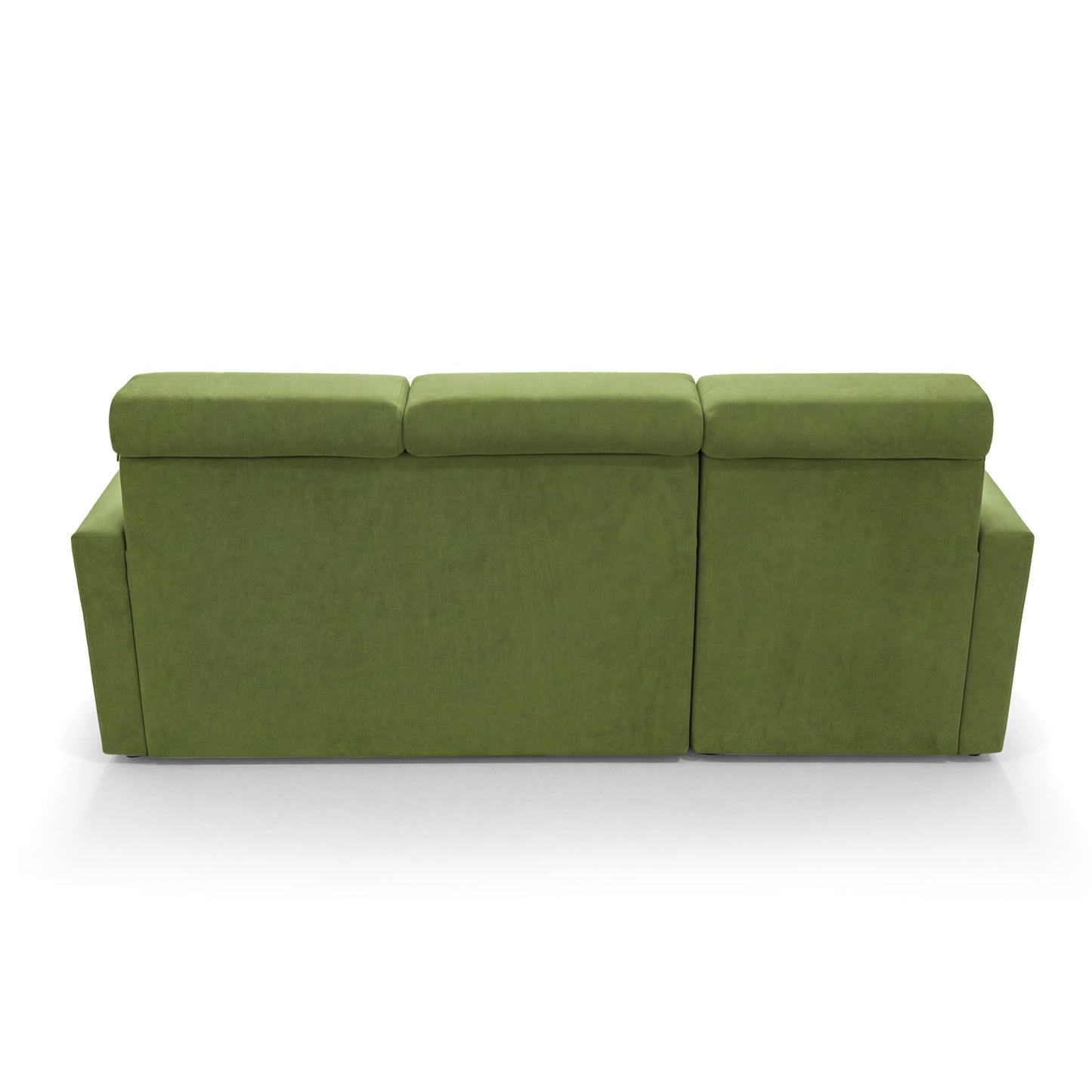 Ecksofa Vega L mit Schlaffunktion & Bettkasten – Samtstoff Best Grün– Zero-Wall Design Wandbündig – L-Form Sofa Freistehend