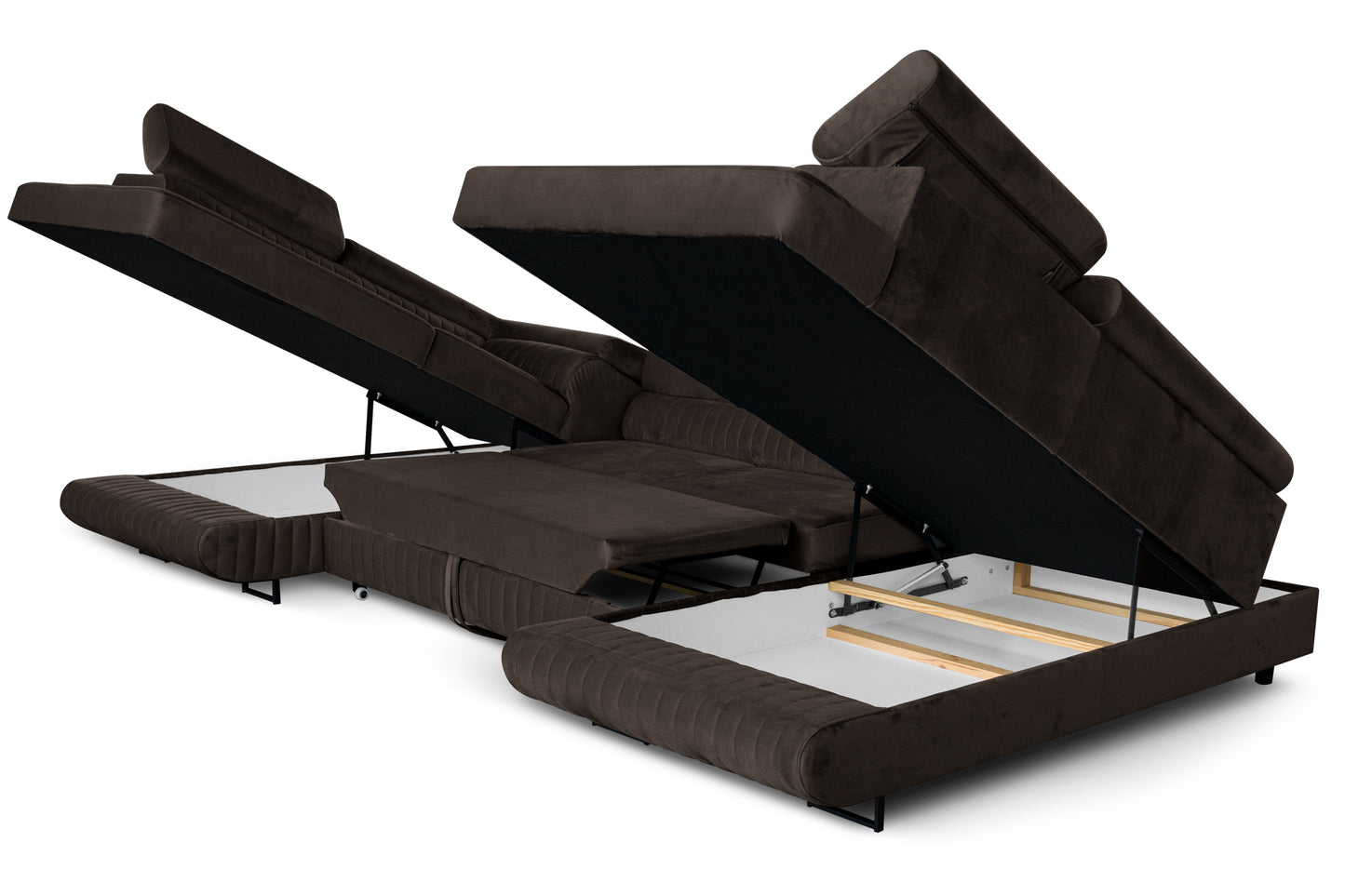 Große U-Form Schlafsofa mit Bettkasten & Agmamito Element Bezug, Dunkelbraun Magnum U Sofiland
