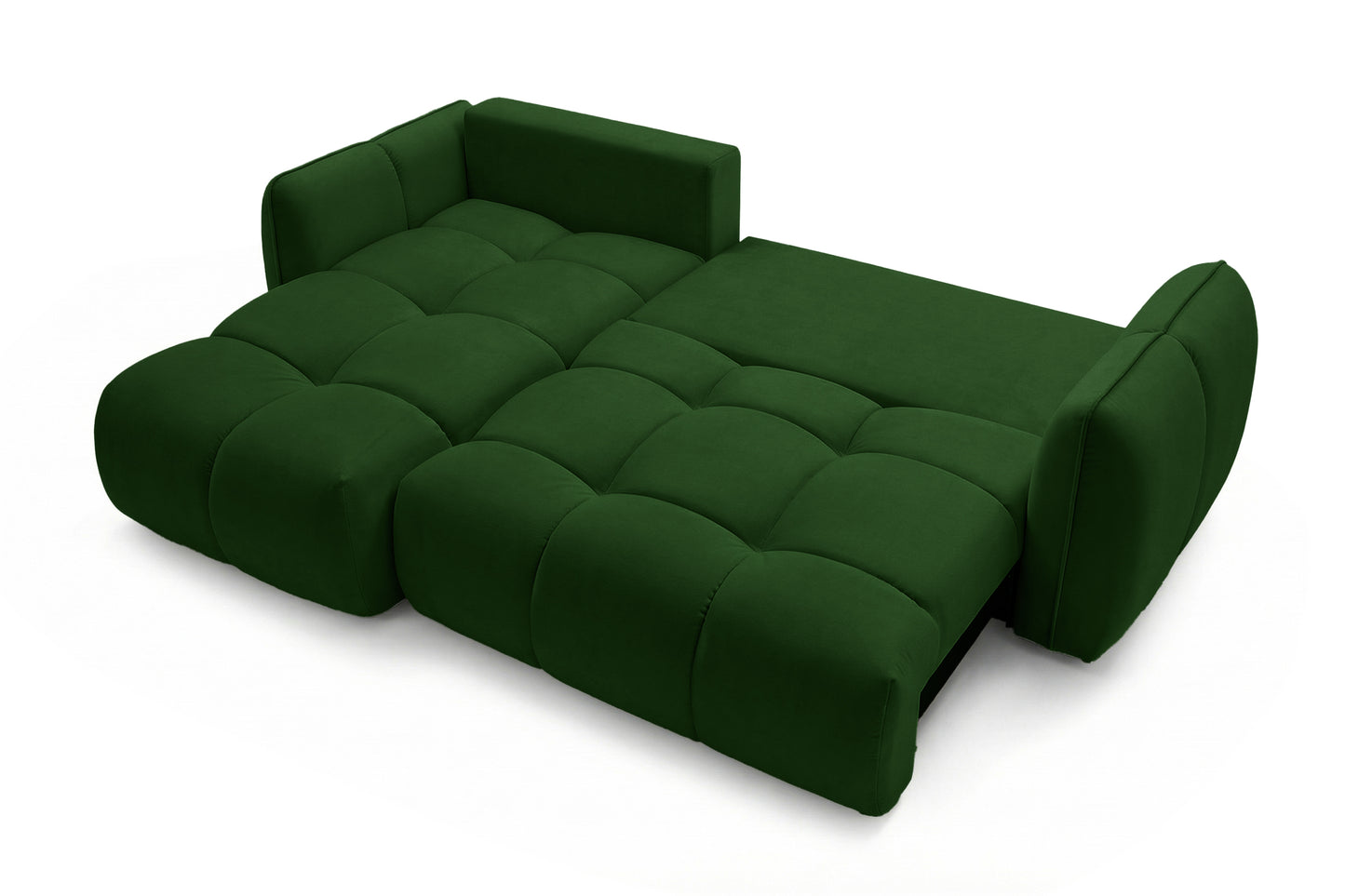 Ecksofa BELVEO mit Schlaffunktion und Bettkasten L-Form Ausrichtung links Stoff Bluvel 78 Grün