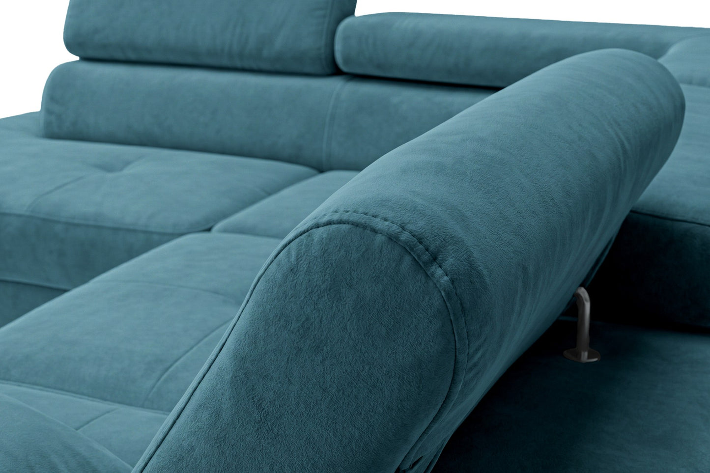 Ecksofa Luca L-Form Türkis Stoff Element 14 Rechte Ottomane mit Schlaffunktion & Bettkasten