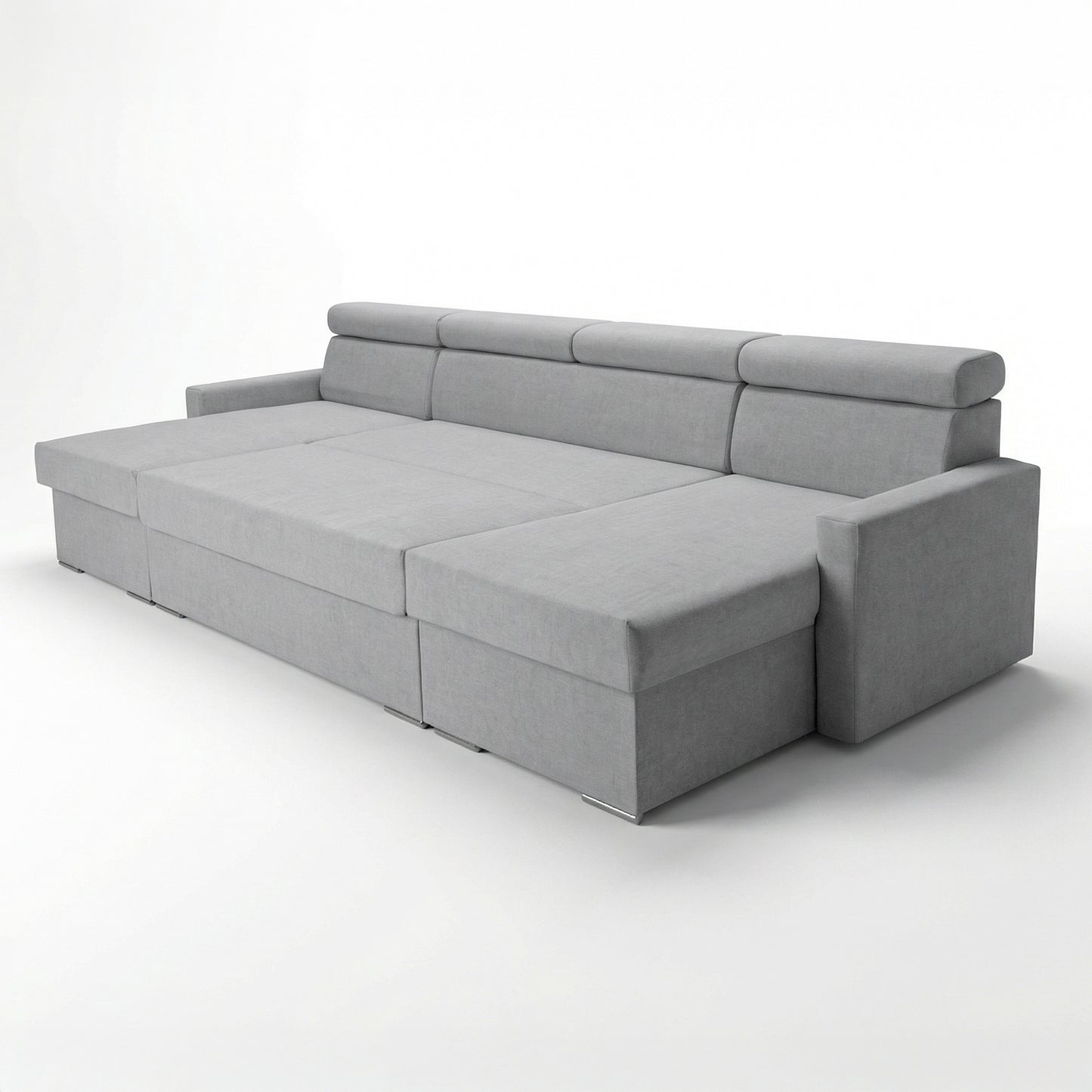 Vega U Wohnlandschaft mit Schlaffunktion und 2 Bettkästen Ecksofa in U-Form Verstellbare Kopfstützen Samtstoff Best 305x151 cm (Hellgrau)
