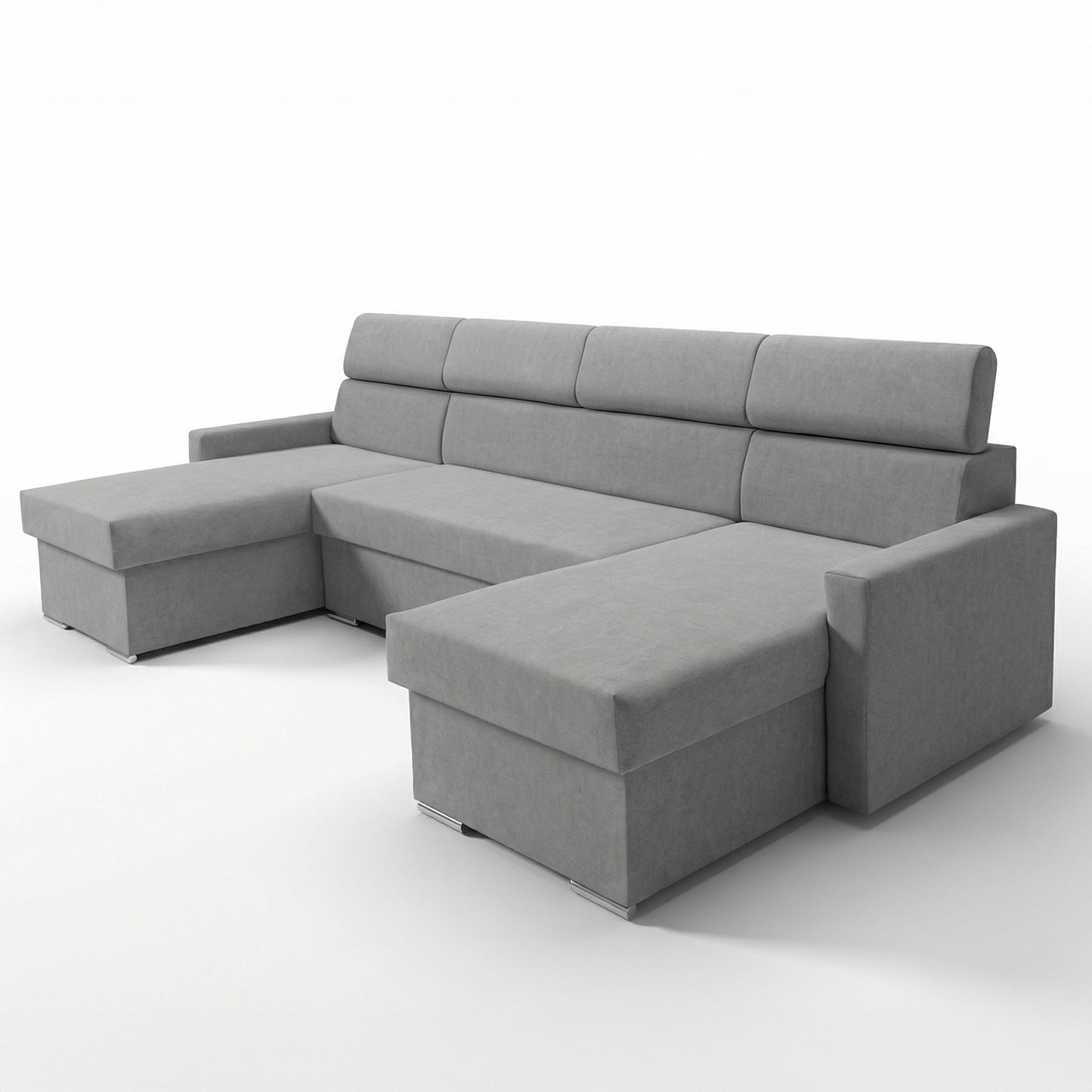 Vega U Ecksofa nach Maß | Breite anpassbar | Schlaffunktion 2 Bettkästen U-Form verstellbare Kopfstützen Samt-Stoff Best 305x151 cm (Stahlfarbe)