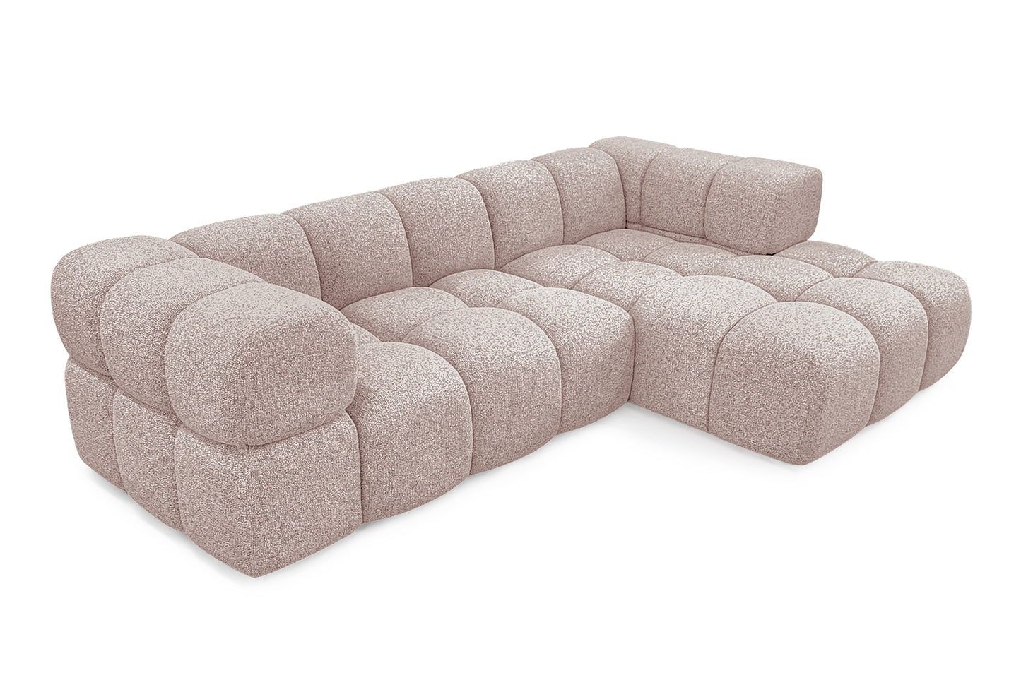 Ecksofa AVERRO 280x150 cm Puente 68 Altrosa Ottomane RECHTS – Modernes Bubble-Sofa mit Bweichem Chenille-Strukturstoff