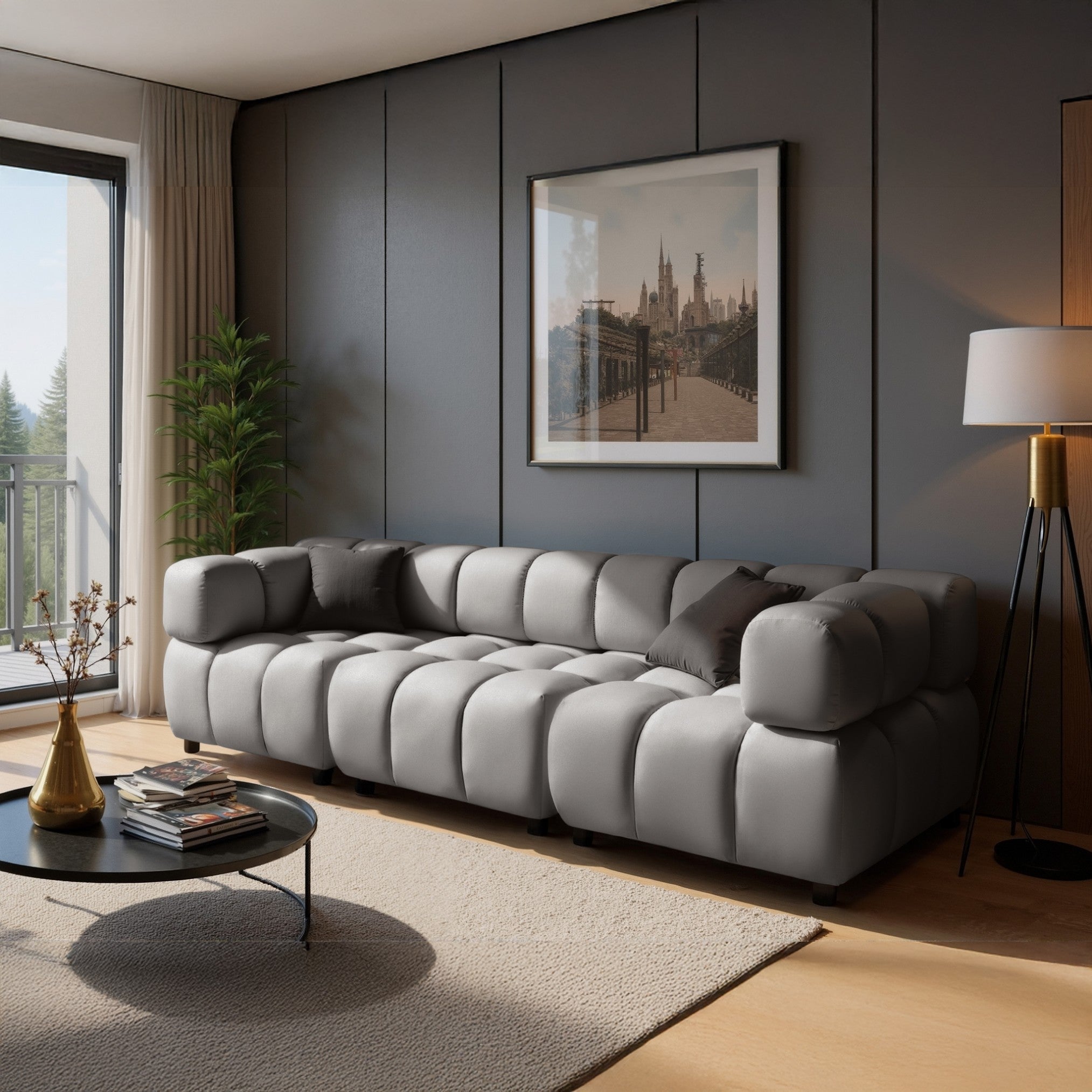 Tondo 4S Design Sofa Modulares Bubble Couch 4-Sitzer Samt Bluvel 03 Hellgrau
