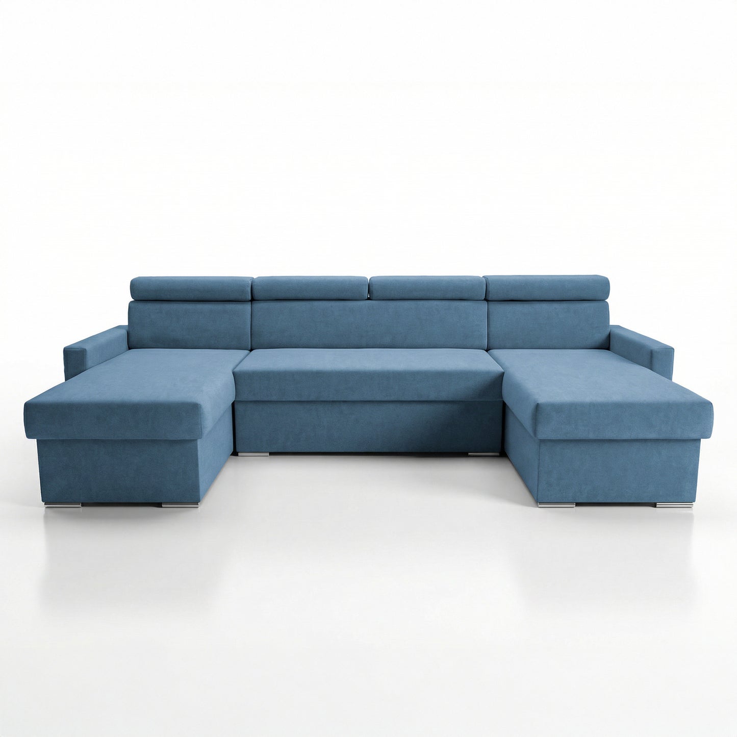 Vega U Ecksofa nach Maß | Breite anpassbar | Schlaffunktion 2 Bettkästen U-Form verstellbare Kopfstützen Samtstoff Best 305x151 cm (Blau)