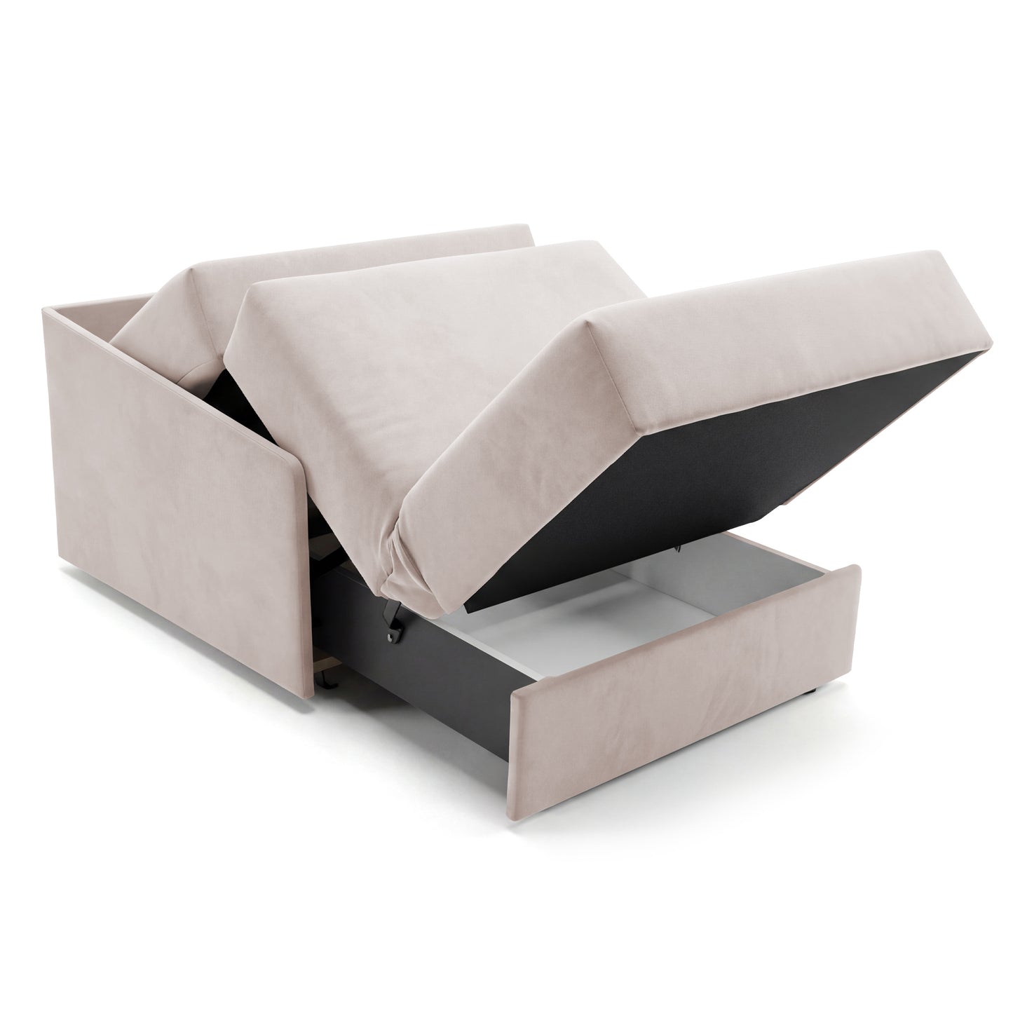 Jupiter Schlafsessel mit Bettkasten & Schlaffunktion 90x105 cm Samt-Velvet  Beige