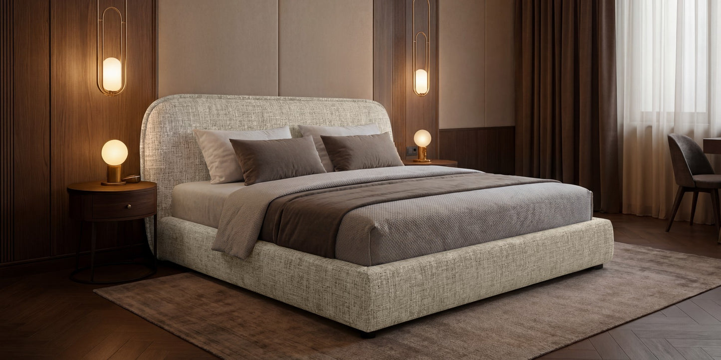 Polsterbett NORDICA 200x200 cm Tracy 03 Sand Multicolor – Modernes Design-Bett mit abgerundetem Kopfteil & Lattenrost