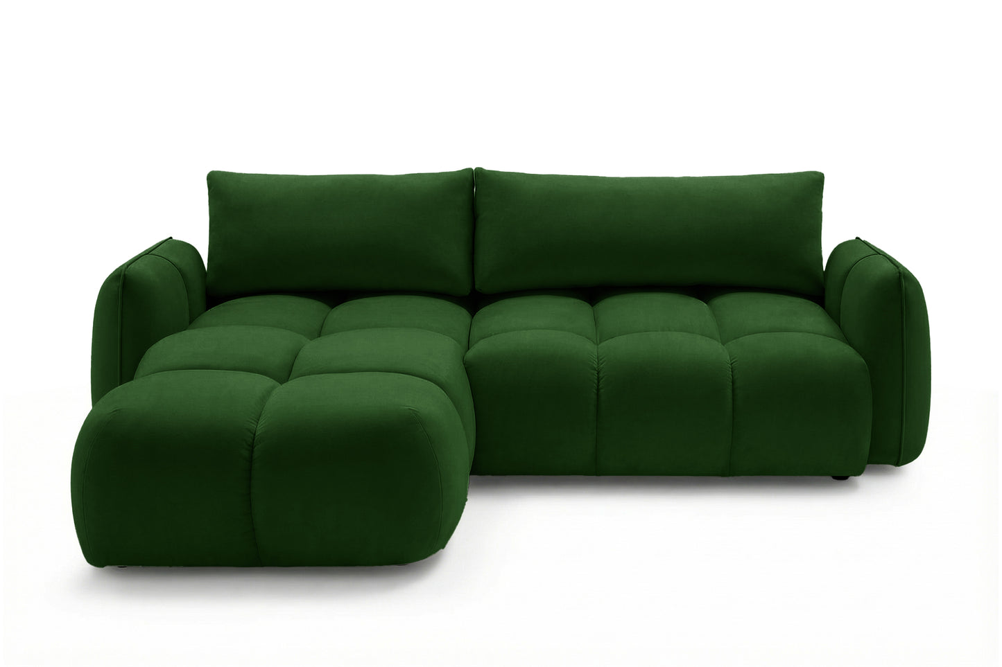 Ecksofa BELVEO mit Schlaffunktion und Bettkasten L-Form Ausrichtung links Stoff Bluvel 78 Grün