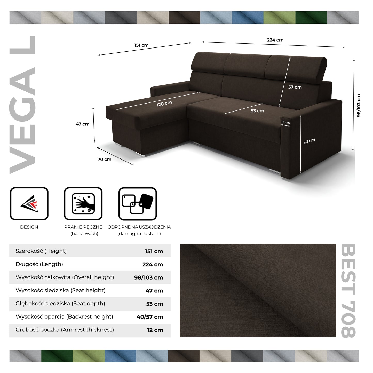 Ecksofa Vega L mit Schlaffunktion & Bettkasten – Samtstoff Best Bronze – Zero-Wall Design Wandbündig – L-Form Sofa Freistehend