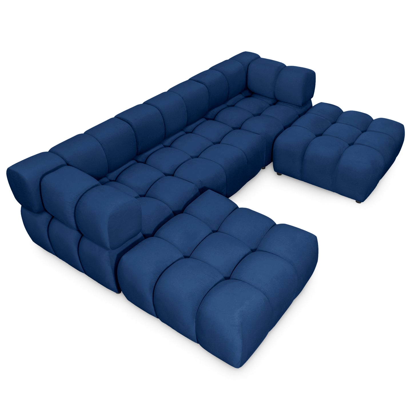 Exklusive Wohnlandschaft Tondo U 192x288 cm – Designer-Sofa Samt Bluvel 86 Dunkelblau – Modernes Bubble-Design & HR-Schaum Komfort