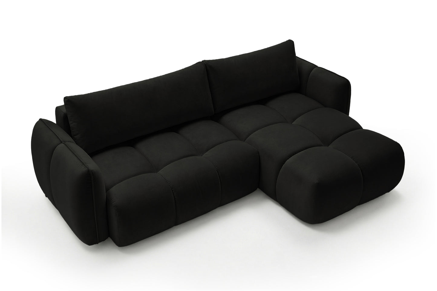 Ecksofa BELVEO mit Schlaffunktion und Bettkasten L-Form Ausrichtung Rechts Stoff Bluvel 19 Schwarz