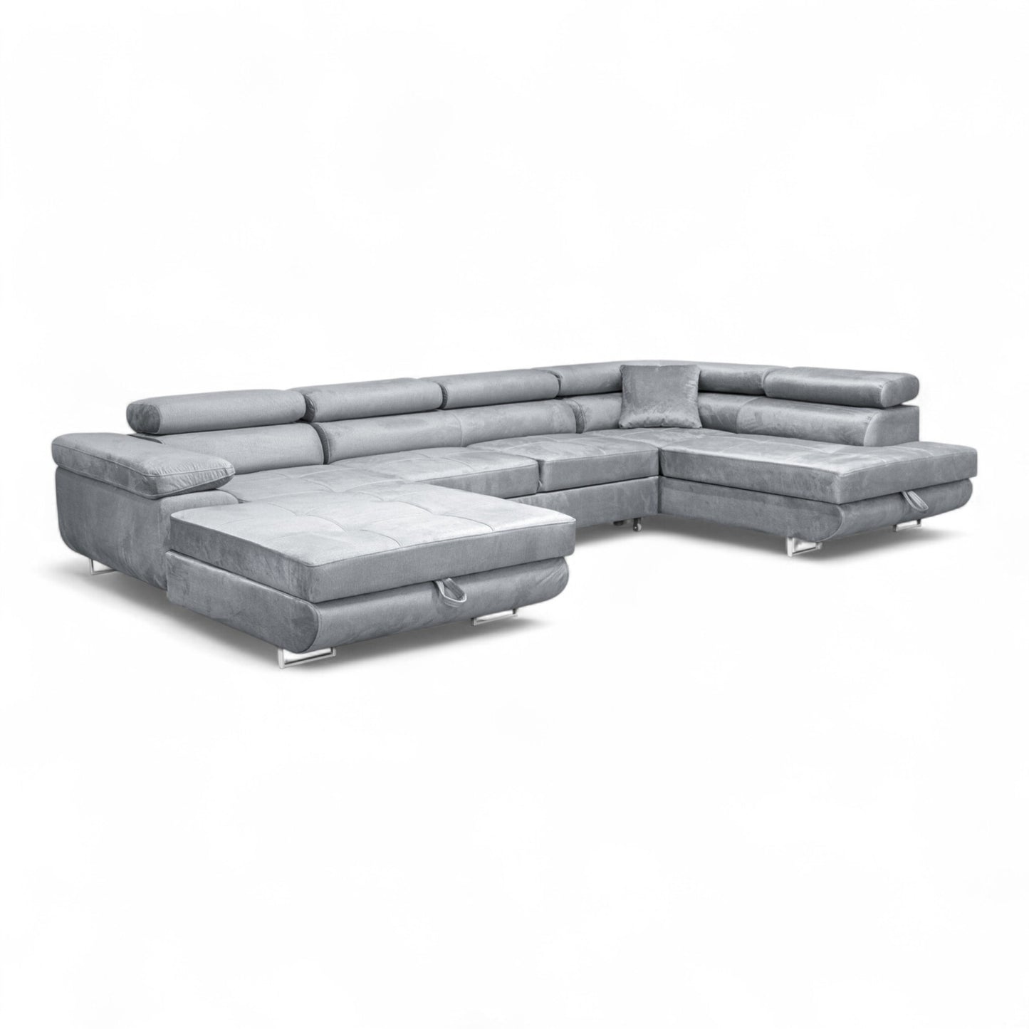 Sofiland Aller XXL U-Form Ecksofa rechts mit Schlaffunktion, Couchgarnitur mit 2 Bettkästen, Wohnzimmersofa Hellgrau MONOLITH 84, Sofa, Bettsofa