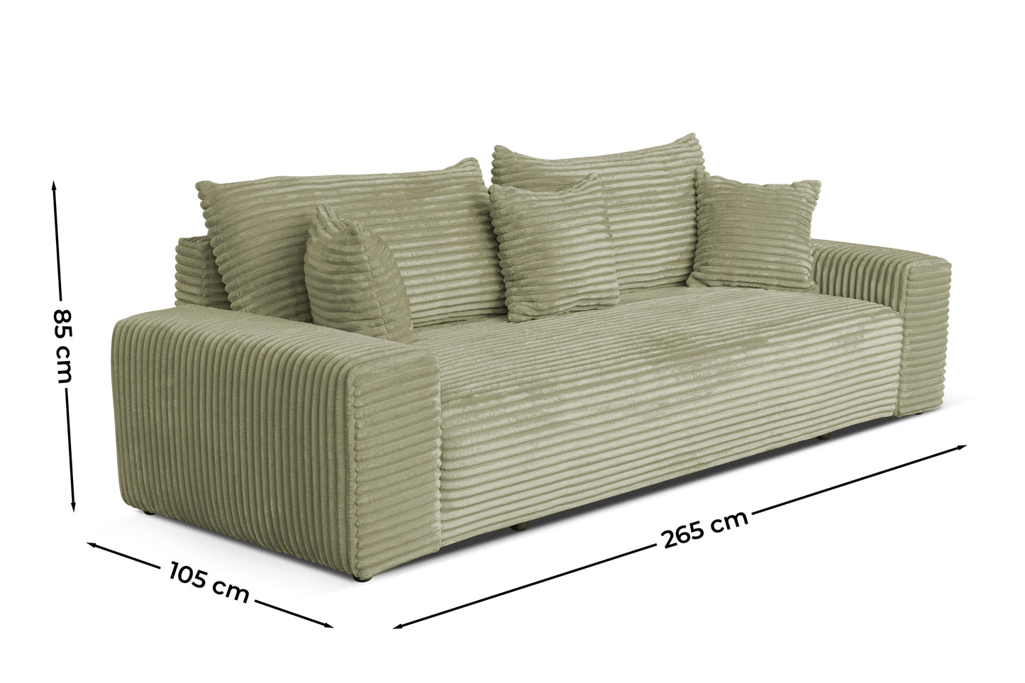 Sofa CORDO von Sofiland - Schlafsofa mit Bettkasten, Cord-Sofa 265x105 cm, Hellgrün 37