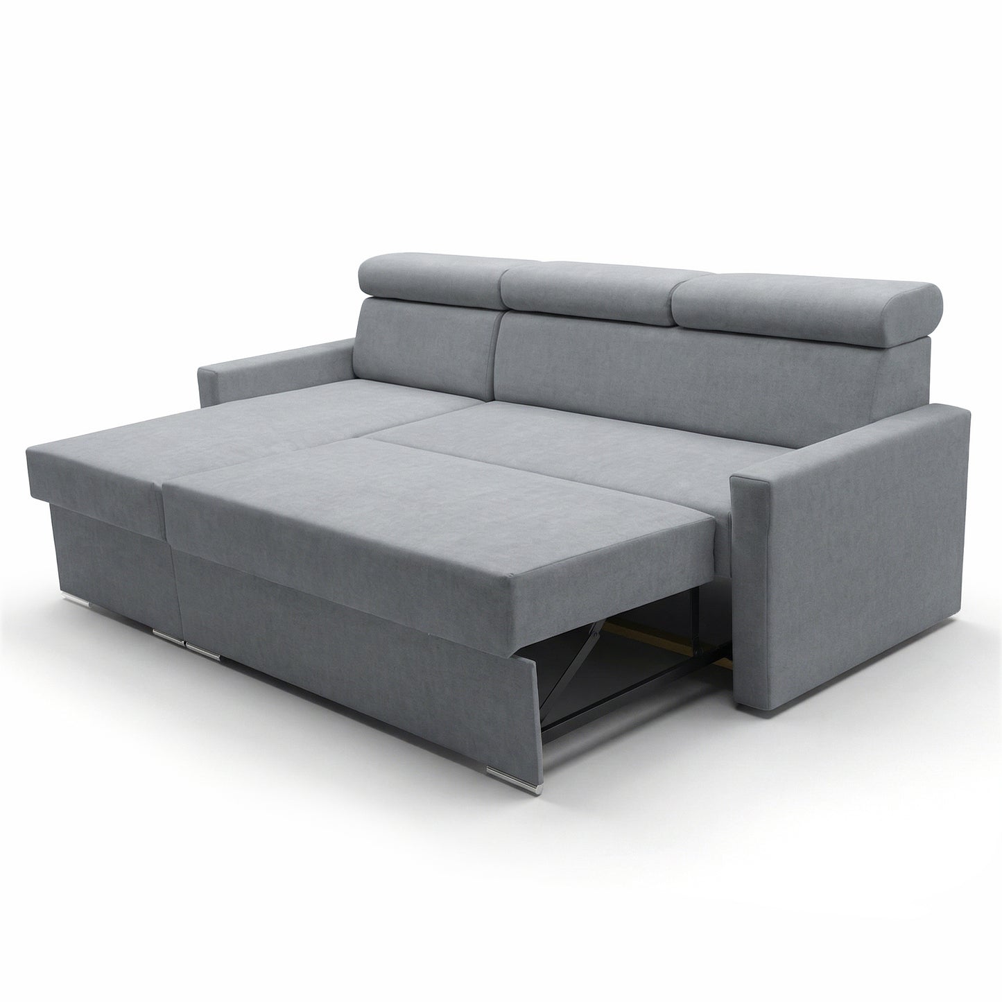 Ecksofa Vega L mit Schlaffunktion & Bettkasten – Samtstoff Best Grau – Zero-Wall Design Wandbündig – L-Form Sofa Freistehend