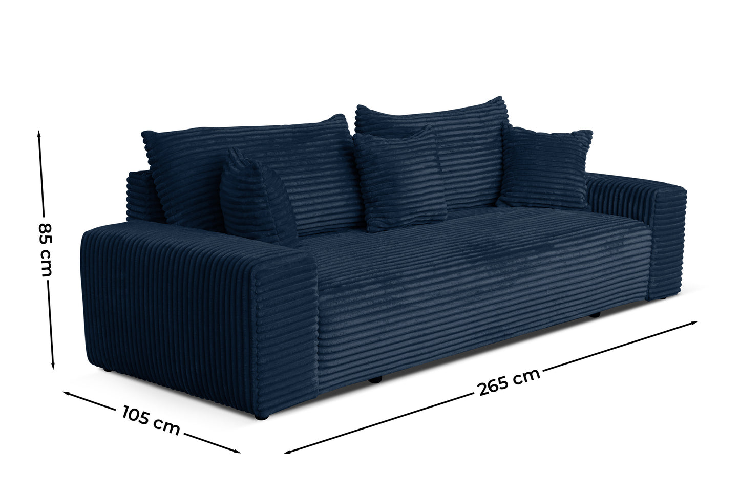 Sofa CORDO von Sofiland - Schlafsofa mit Bettkasten, Cord-Sofa 265x105 cm, Marineblau 77