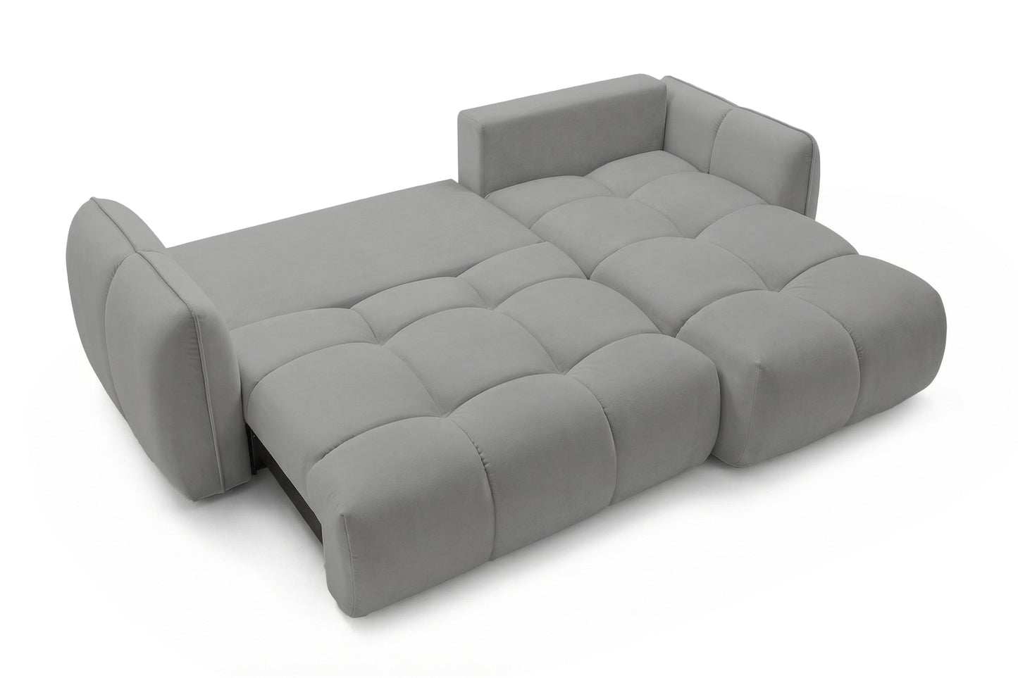 Ecksofa BELVEO mit Schlaffunktion und Bettkasten L-Form Ausrichtung rechts Stoff Bluvel 14 Grau