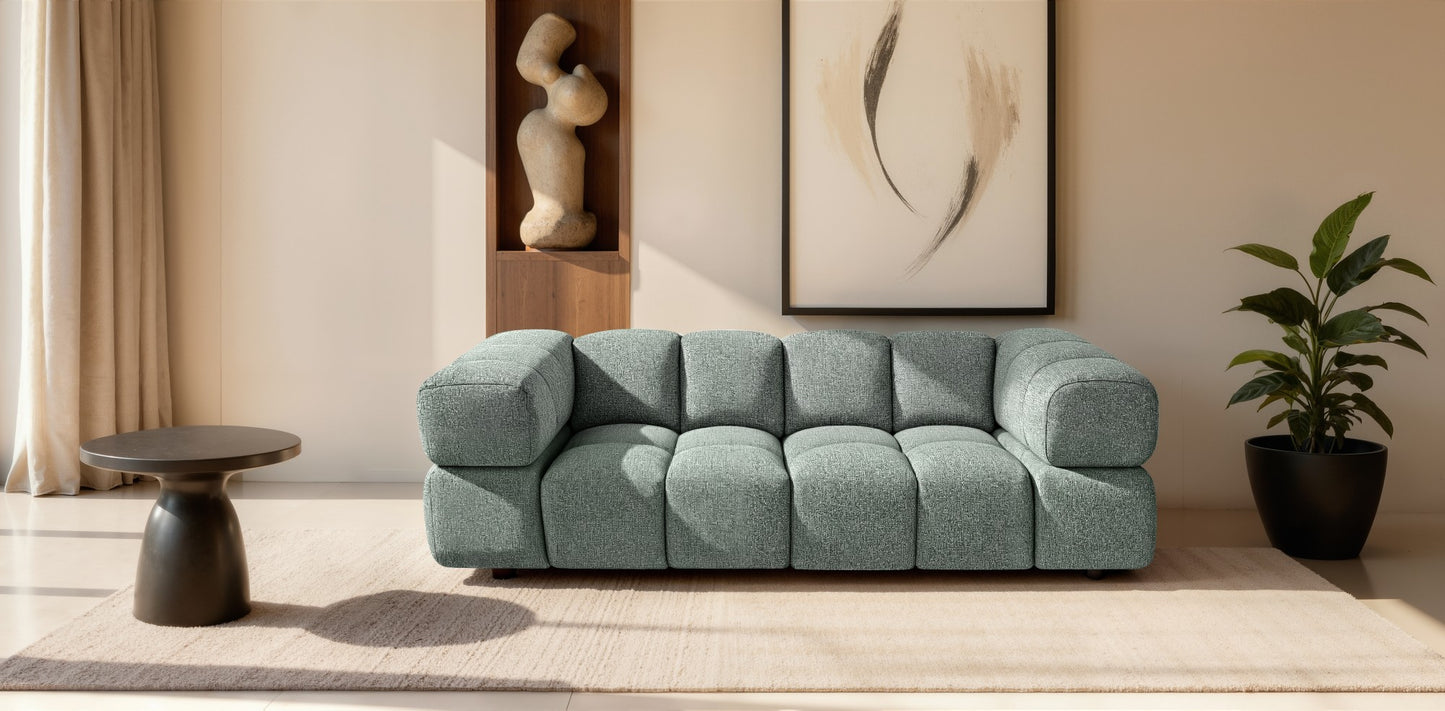 3-Sitzer-Designsofa TONDO PUENTE 33 – Strukturstoff in Bouclé-Optik – gewelltes Design – Mint