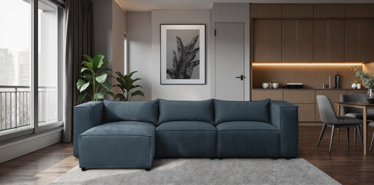 Ecksofa MODULO 290x185 cm Modulsofa Lincoln 77 Blau – Modernes Design mit weichem Breitcord-Stoff