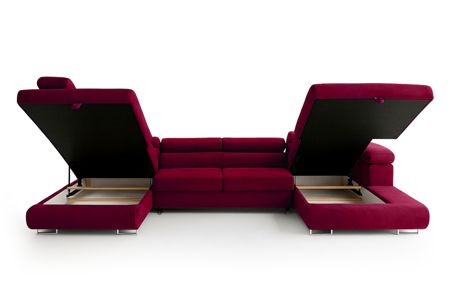 Wohnlandschaft Aller U Monolith XXL-Ecksofa mit Schlaffunktion und zwei Bettkästen in Rot, linke Seite
