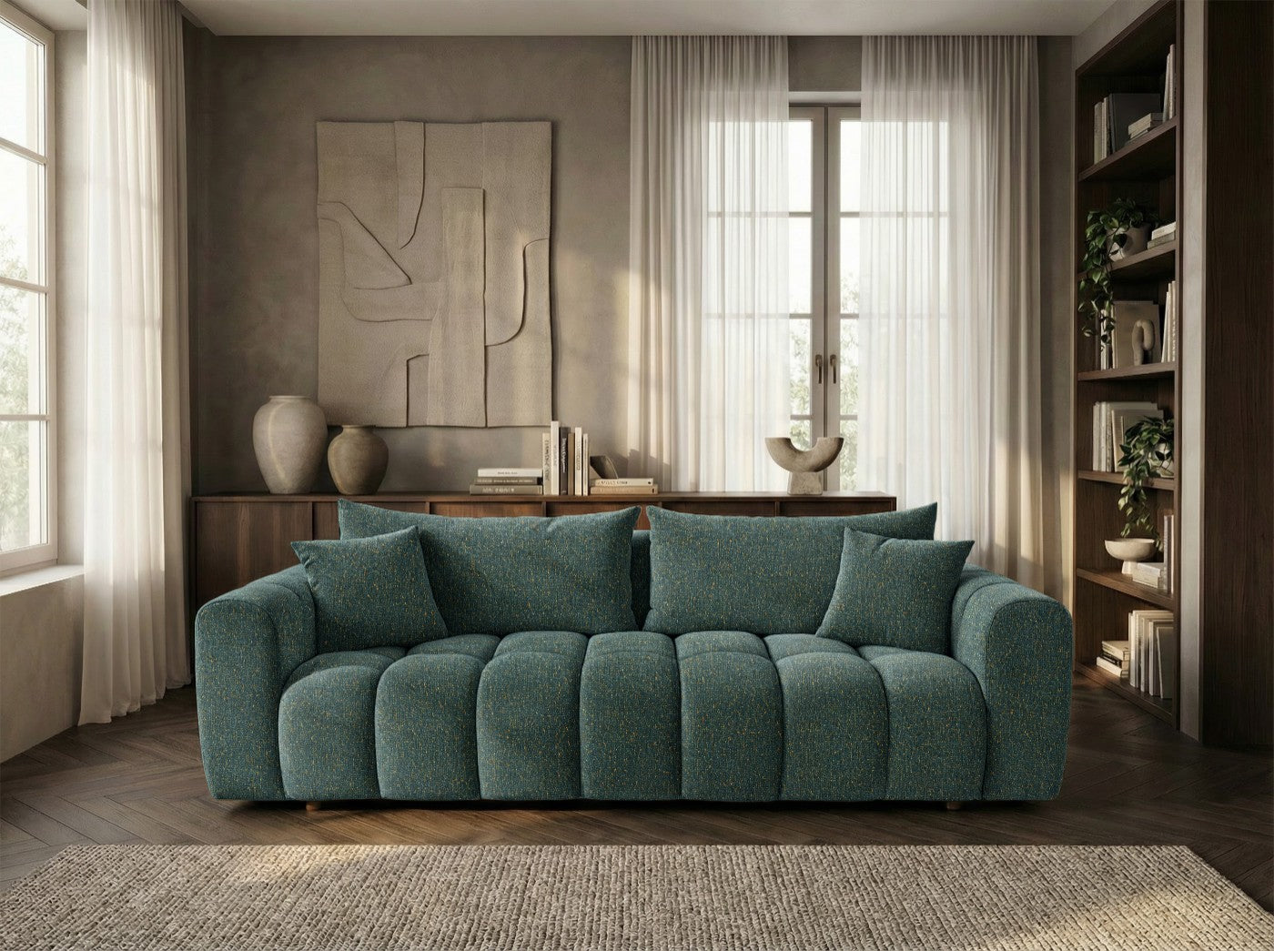 Schlafsofa COSMO 240cm HR-Schaum Strukturstoff Puente 37 Dunkelgrün