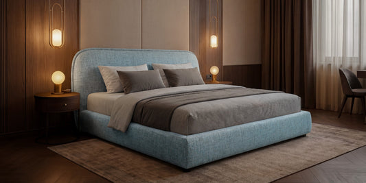 Polsterbett NORDICA 160x200 cm Tracy 06 Hellblau– ein modernes Designerbett mit abgerundetem Kopfteil und Lattenrost