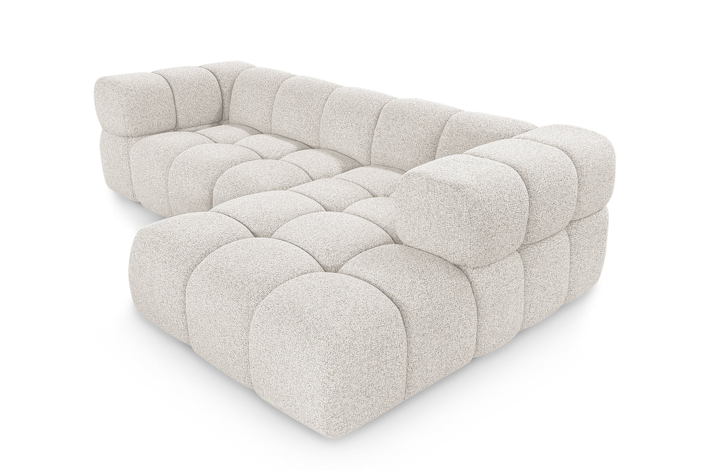 Ecksofa AVERRO 280x150 cm Puente 09 Beigegrau Ottomane RECHTS – Modernes Bubble-Sofa mit weichem Chenille-Strukturstoff