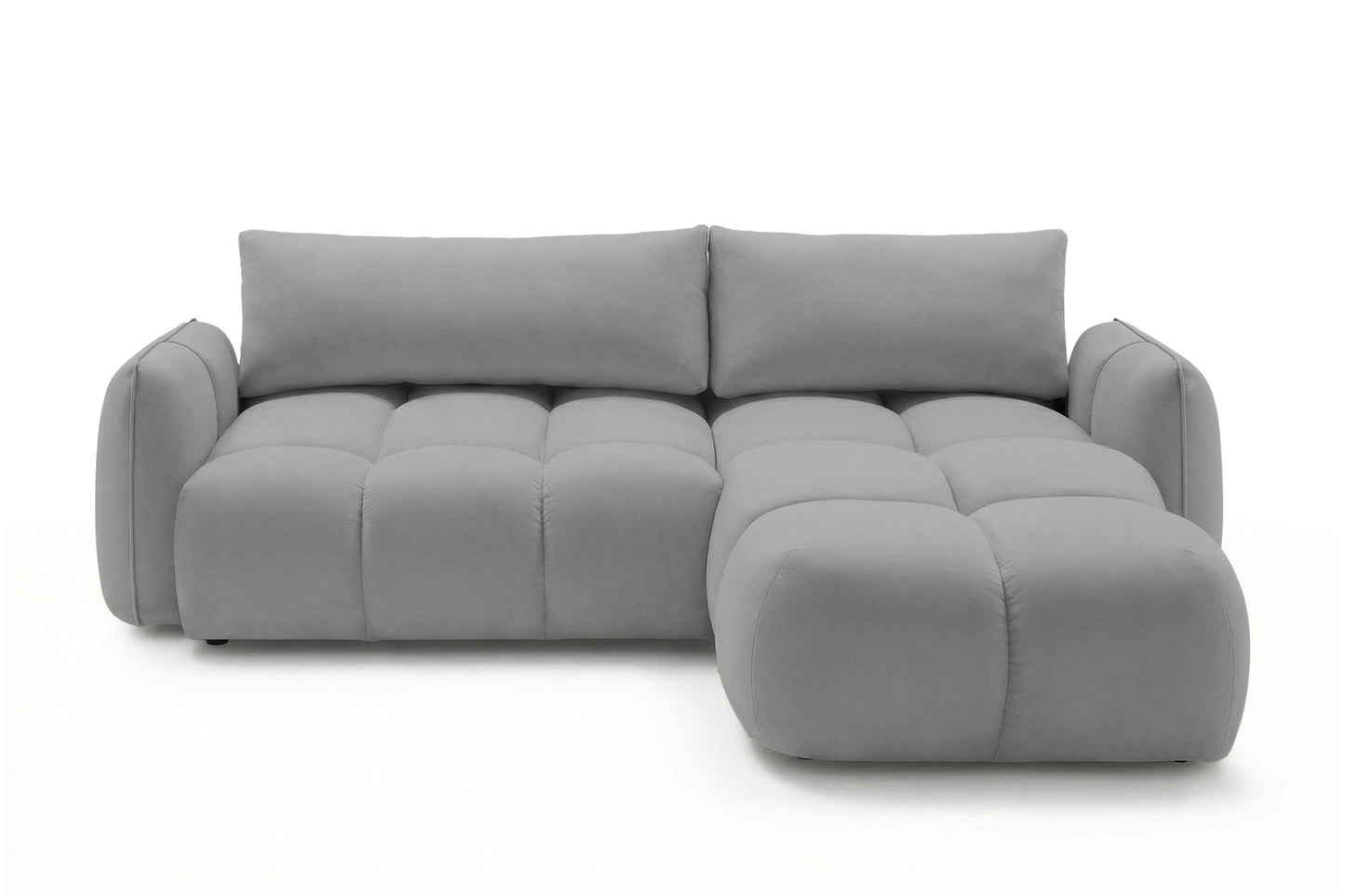 Ecksofa BELVEO mit Schlaffunktion und Bettkasten L-Form Ausrichtung rechts Stoff Bluvel 14 Grau